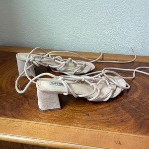 Blush Pink Block Heel Lace Up Sandal Women 9